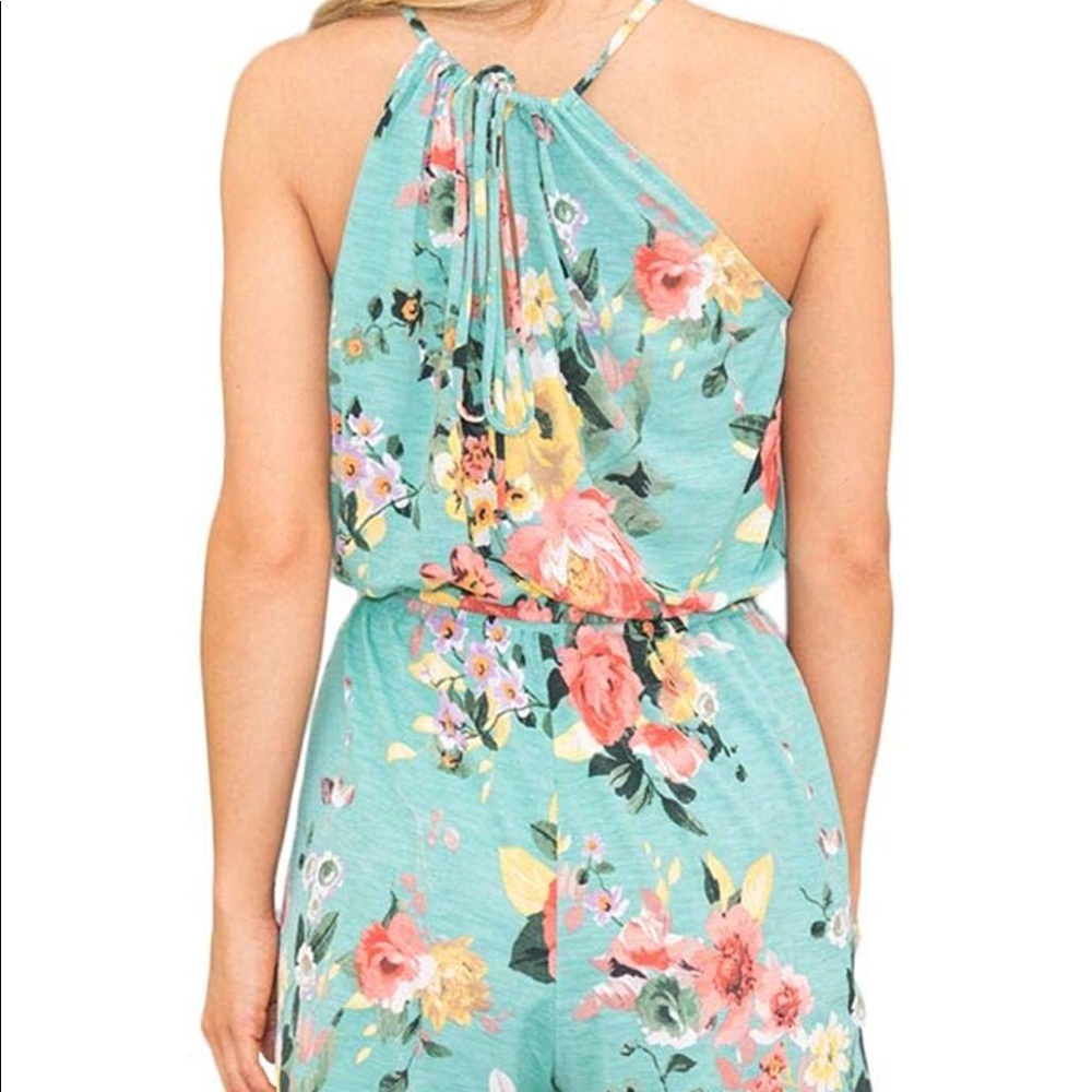 🏆Turquoise Floral Halter Romper - Picture 5 of 5